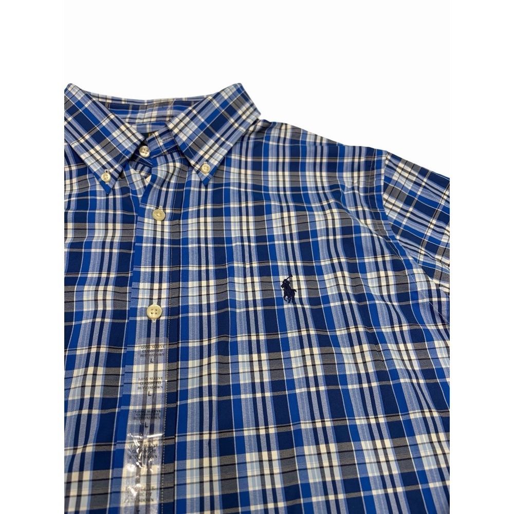 Polo Ralph Lauren Shirt Men Blue Plaid Classic Fit Performance Button Down L NWT